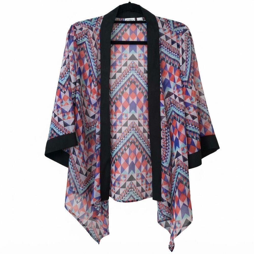 Cato Lightweight Sheer Geometric Print Kimono Cardigan size Large